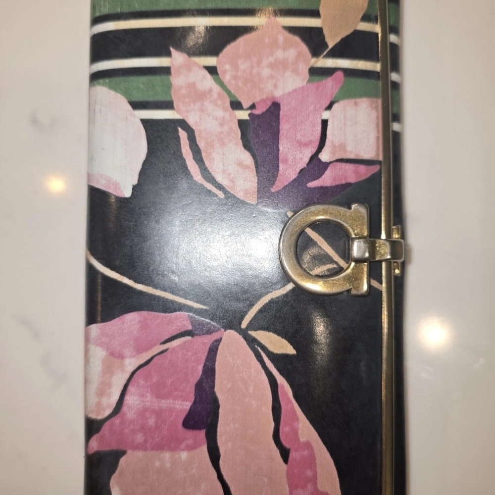 Salvatore Ferragamo Black and Pink Floral Wallet